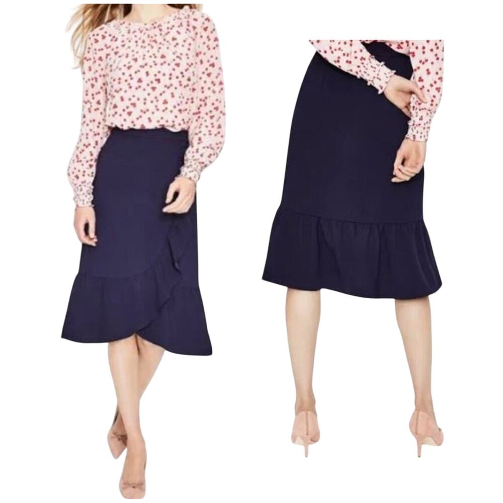 NWOT Boden Ella Classic Party Ruffle Frill Midi Skirt in Navy Blue Skirt Size 4